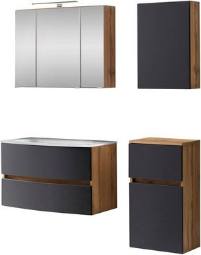 HELD MÖBEL Waschtisch-Set KOPENHAGEN in Grau, 6-teilig, modern und wandmontiert mit LED-Beleuchtung und Soft-Close-Türen - Bild 1