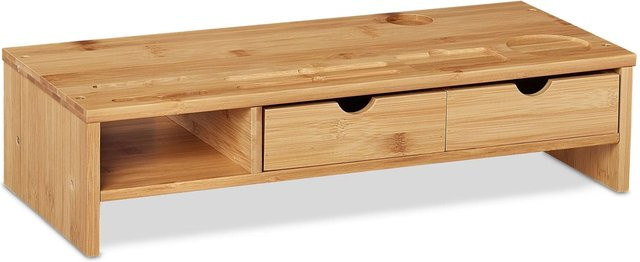Relaxdays Monitorständer aus Bambus mit Handyhalter und 2 Schubladen, Hellbraun, B/T/H: 54 x 23 x 13 cm - Bild 1