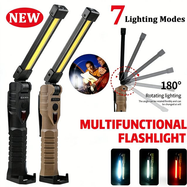 Heinast COB-LED-Taschenlampe mit Magnet und USB-Ladefunktion, gelbe Arbeitsleuchte für Camping und professionelle Einsätze - Bild 1