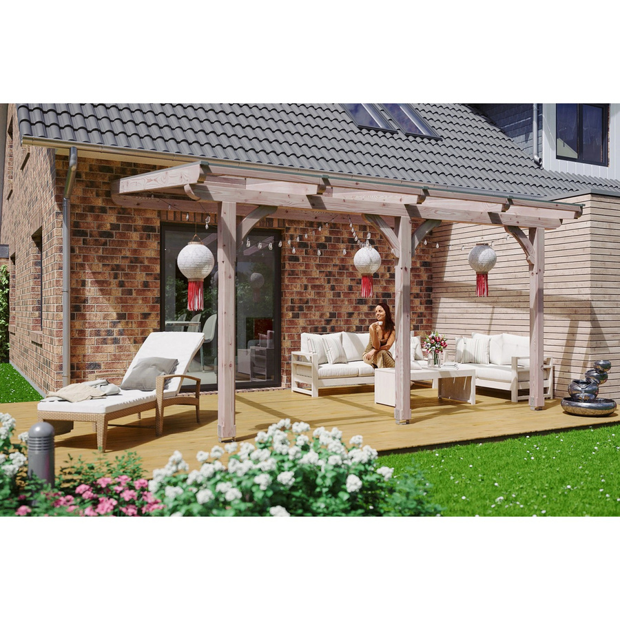 Terrassenüberdachung Rimini von Skan Holz in Braun mit Polycarbonat-Dach, B/T: 434 x 350 cm - Bild 2