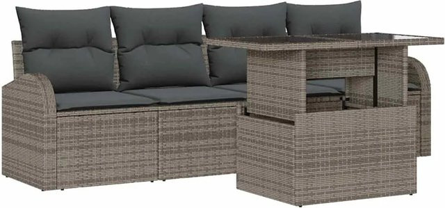 vidaXL Garten-Sofa-Set aus Poly-Rattan in Grau mit 5 Teilen und Kissen für Terrasse und Außenbereich - Bild 1