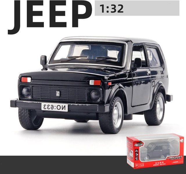 Fourall- Model Cars Lada NIVA Druckgussauto-Modellspielzeug, Maßstab 1:32, mit Ton und Licht, schwarz - Bild 1