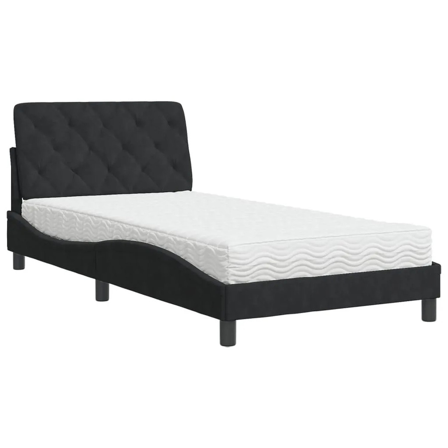 vidaXL Bett mit Matratze aus Samt und Schaumstoff in Schwarz, B/T/H: 100 x 200 x 105 cm - Bild 2