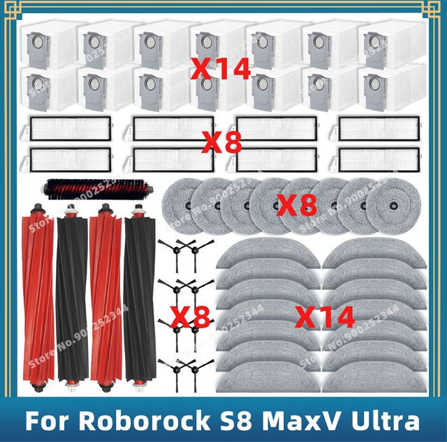 OSSIEAO Zubehör-Set für Roborock S8 MaxV Ultra und S8 Max Ultra mit Hauptseitenbürste, HEPA-Filter, Mop-Tuch und Staubbeuteln in Multicolor - Bild 1