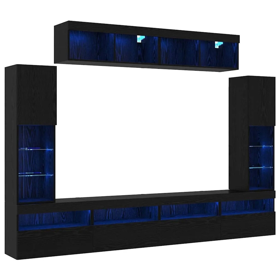 vidaXL TV-Wandregal-Set 6-teilig in Schwarz und Eichen-Optik, modern, B/T/H: 30,5 x 30 x 102 cm - Bild 2