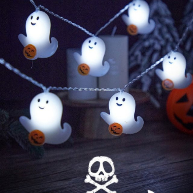 Peach Forest Halloween Mini Ghost LED Lichterkette mit 20 LEDs, weiß, batteriebetrieben - Bild 1