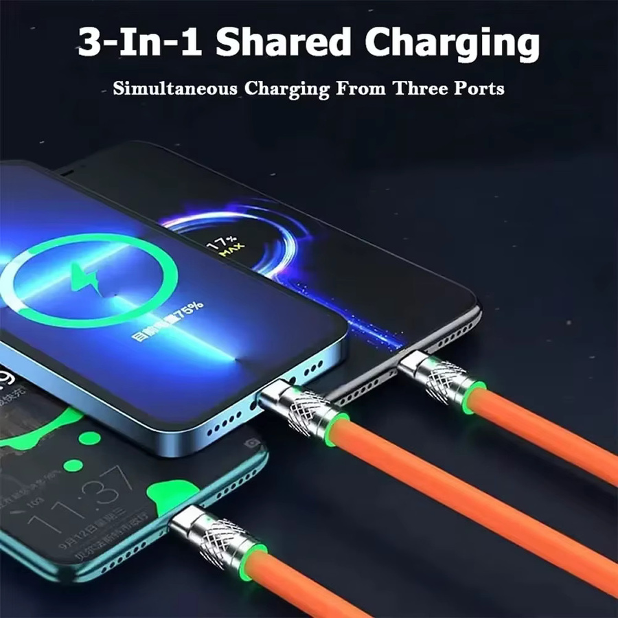 3-in-1 USB-Multi-Port-Ladekabel für USB-C, Micro-USB und Lightning in Orange - Bild 2