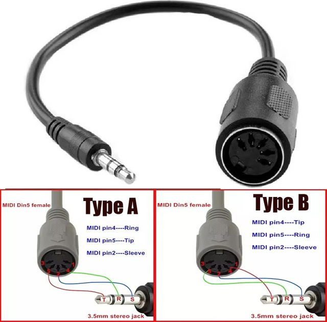 OULLX Audio-Adapter Konverter von 3,5mm Klinkenstecker auf MIDI 5-Pin Buchse in Schwarz - Bild 1