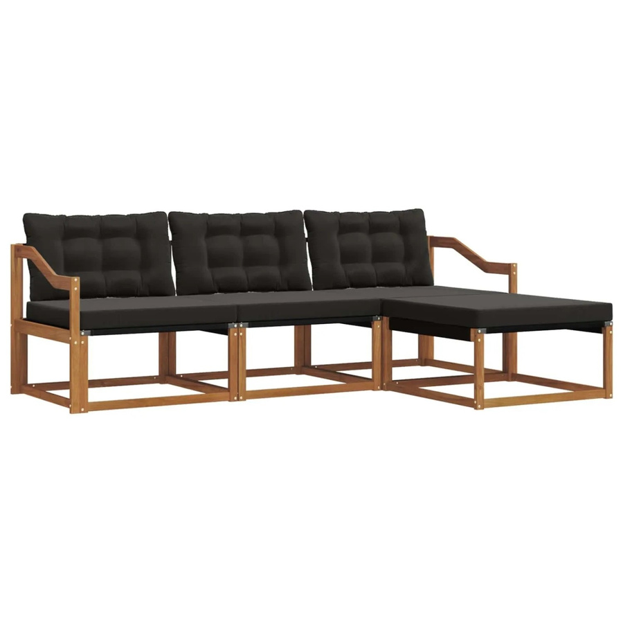 vidaXL Outdoor-Sofagarnitur L-Form aus Akazienholz mit Textilene und Kissen, 4-teilig, Braun und Schwarz - Bild 2