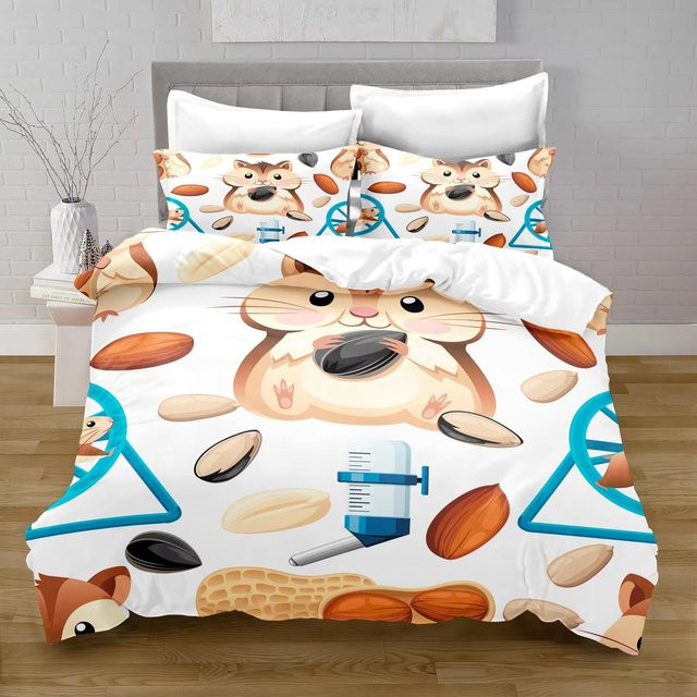 Flylo Hamster Bettwäsche Set aus Mikrofaser mit 3D-Druck, 2-teilig, Weiß, B/H: 100 x 135 cm - Bild 1