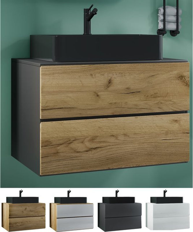 VCM Waschplatz-Set Lendas S BL, 2-tlg. Badmöbel Set mit Waschbecken aus Keramik und Unterschrank mit zwei Schubladen, Breite: 80 cm, Anthrazit/Grau/Schwarz - Bild 4