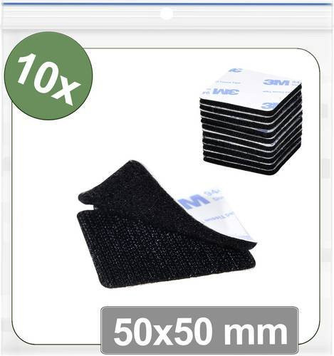 Quadrios 25CA656 Klettpunkte zum Aufkleben Haft- und Flauschteil, Schwarz, B: 5 cm x L: 5 cm, 10 Stück - Bild 1
