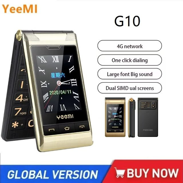 YeeMI G10 4G Robustes Klapptelefon mit großen Tasten und Dual-SIM in Gold - Bild 1