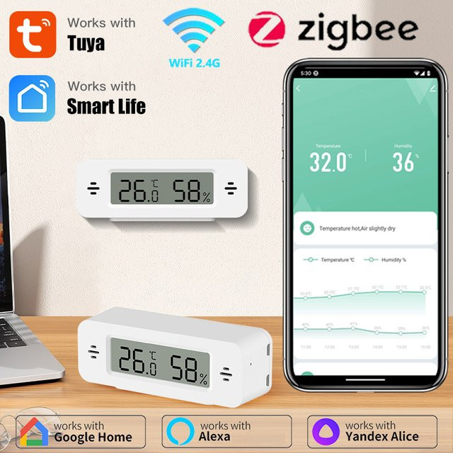 Tuya Zigbee Temperatur- und Luftfeuchtigkeitsmesser in Weiß mit App-Steuerung für dein Smart Home - Bild 1