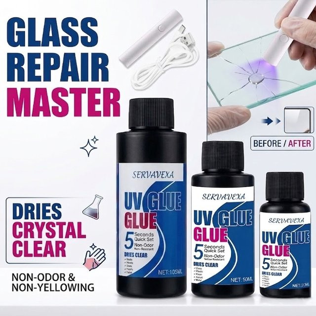 SERVAVEXA UV-Kleber 5s Schnell härtender Harz-Klebstoff mit UV-Lampe für DIY Schmuckherstellung und Handwerk, transparent - Bild 1