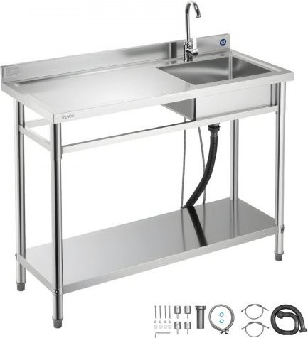 VEVOR Spültisch aus Edelstahl mit Einzelbecken, Wasserhahn und Ablage, Farbe Silber, B/T/H: 120 x 50 x 94 cm - Bild 1