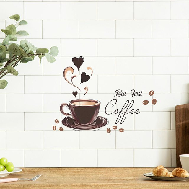 Lufebut Wandsticker Kaffeetasse mit Herzen im Vintage-Stil in Braun - Bild 1