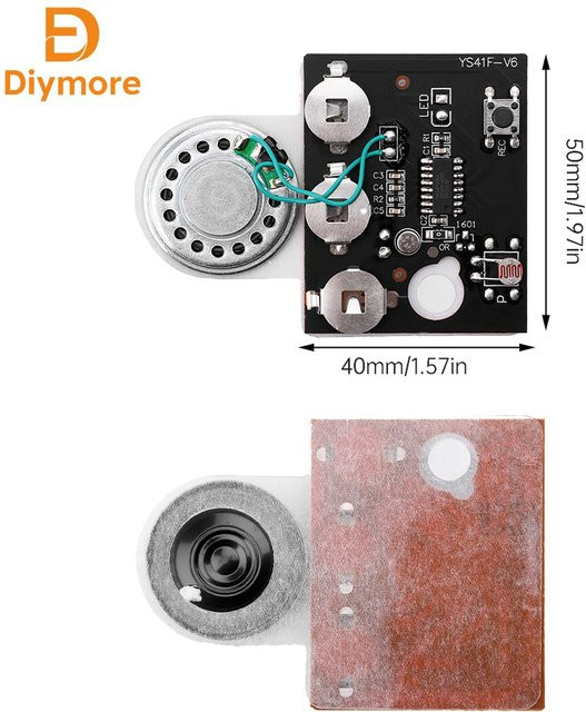 diymore Soundmodul für DIY-Grußkarten mit Lichtsensor, Sprachaufzeichnung und Audiowiedergabe, Schwarz, 30 Sekunden Aufnahmezeit - Bild 1