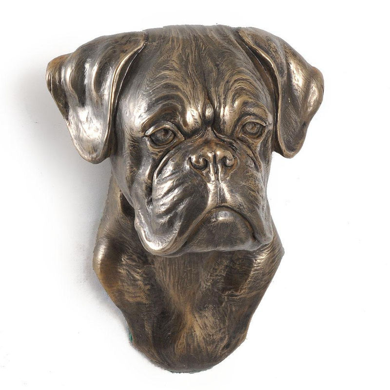 Hängende Boxer Hundestatue als dekorative Büste von Art-Dog in Braun aus Kunstharz und Metall - Bild 3