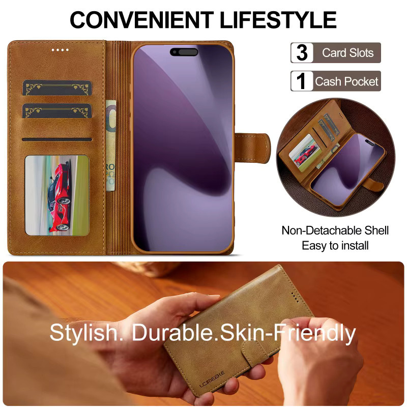 EUCAGR Magnetische Luxus Brieftasche Telefonhülle mit Kartenhalter für iPhone Modelle in Pink und Braun - Bild 2