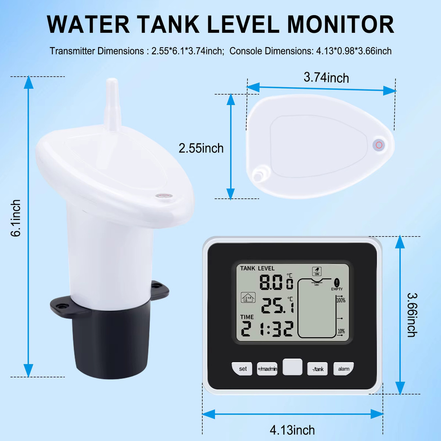Urageuxy Kabelloser Wassertank-Niveaumonitor mit LCD-Display und 100 m Reichweite inklusive Temperaturalarm für Wassertürme - Bild 2