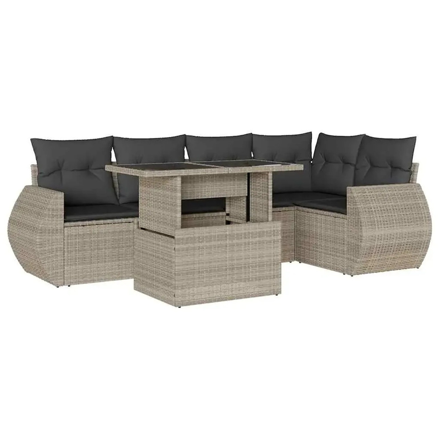 vidaXL 6-tlg. Garten-Sofagarnitur in L-Form aus Poly-Rattan mit Kissen in Hellgrau - Bild 2