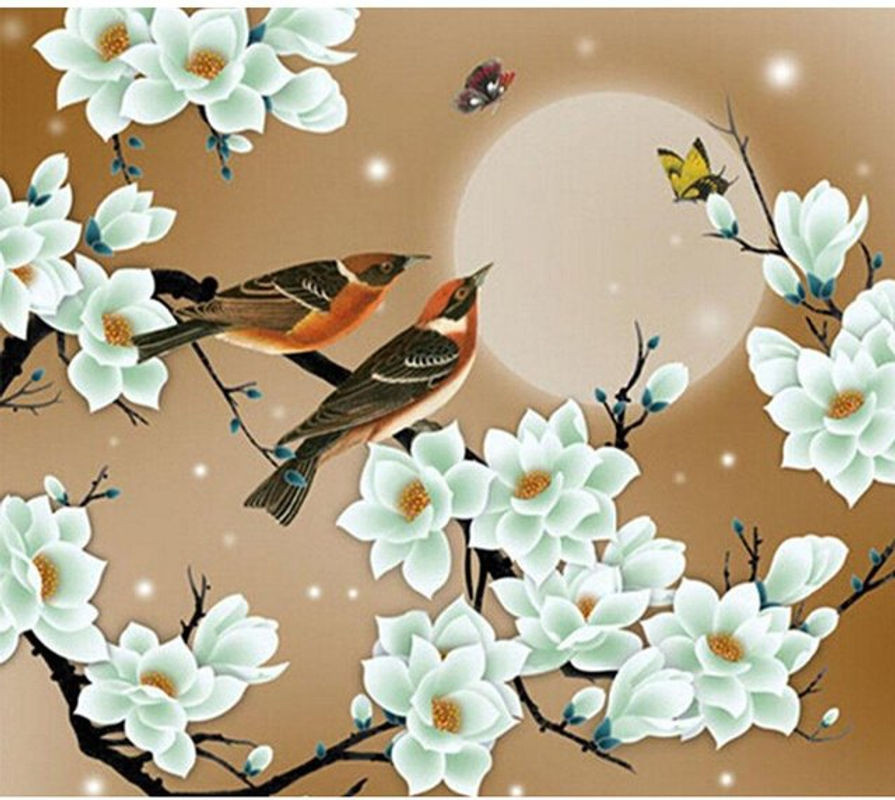 FIYO Diamond Painting Set mit Blumen- und Vogelmotiv, 5D DIY Kreuzstich Stickerei, mehrfarbig, B/H: 20 x 30 cm - Bild 1