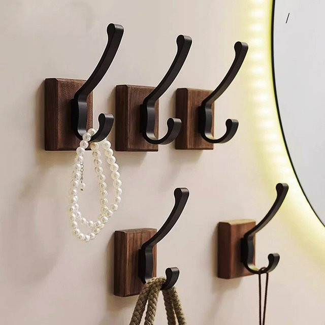YUNJIEYA Aluminiumhaken Schwarz ohne Bohren zur platzsparenden Aufbewahrung für Badezimmer und Wohnzimmer - Bild 1