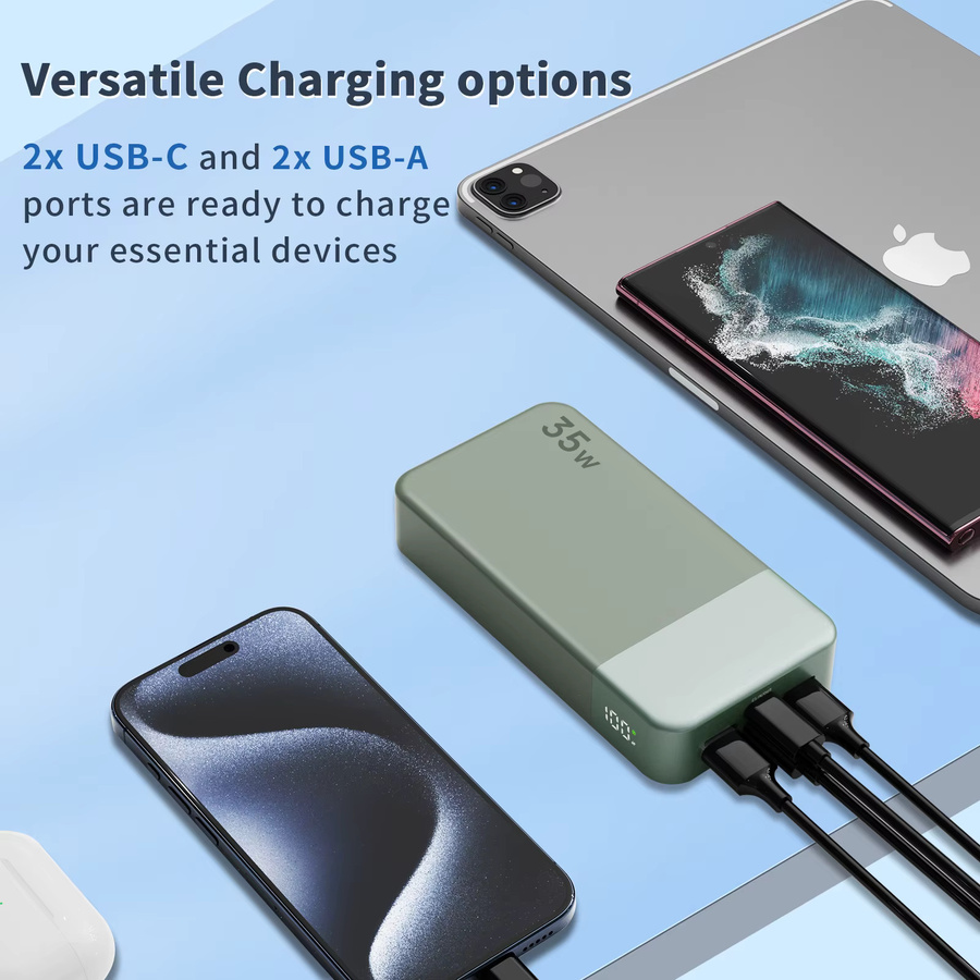 JUOVI Powerbank 20000mAh mit 35W Schnellladefunktion PD3.0 QC4.0 und LED-Anzeige, Tragbares Ladegerät für dein iPhone, Farben: Schwarz oder Grün - Bild 4