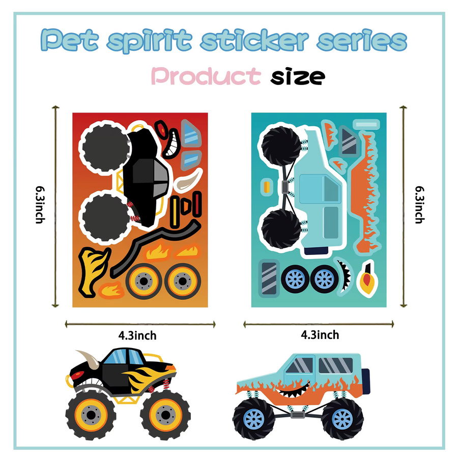 Monster-Truck-Gesichter DIY-Puzzle-Aufkleber, 8/16/24 Stück Set - Bild 5