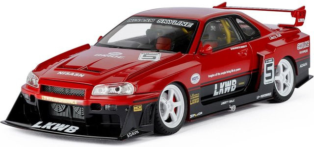 Fourall- Model Cars Nissan GTR R34 Skylin S15 LBWK, Modellauto, 1:18, mit Sound und Licht, rot - Bild 1