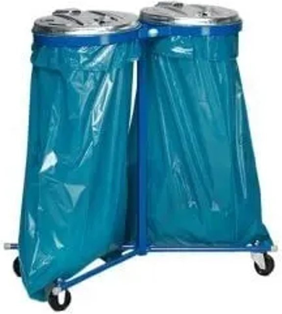 PROREGAL Doppel Abfallsammler aus verzinktem Stahl mit Metall Deckel und Rollen, Blau, H x B x T: 102 x 86 x 48 cm, 2 x 120 Liter - Bild 1
