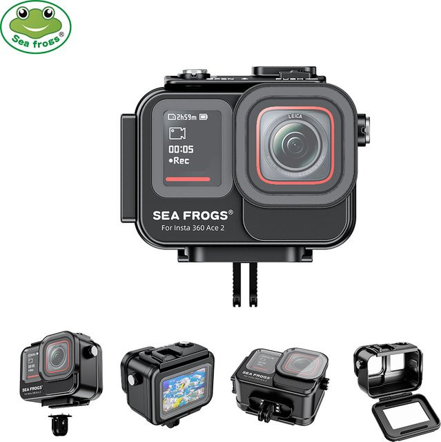 Seafrogs Wasserdichtes Aluminiumlegierung Tauchgehäuse für Insta360 ACE Pro 2 und 360 in Schwarz, 60m wasserdicht, kompatibel mit Videoleuchten und Griffen - Bild 1