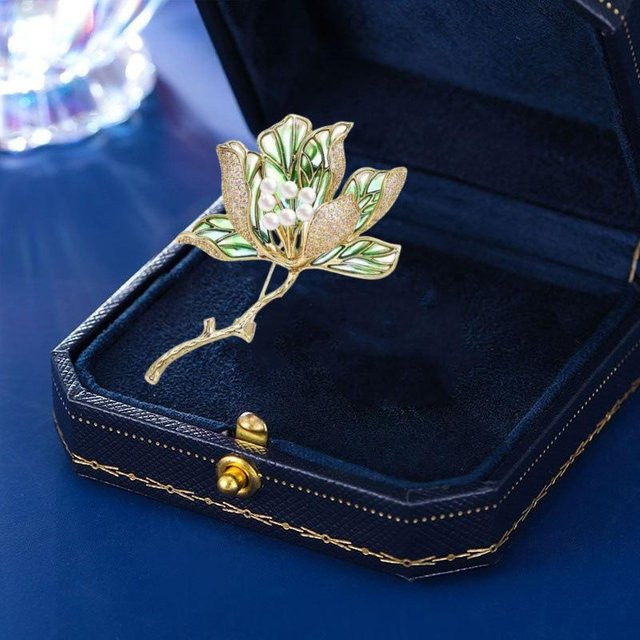 JEWEL HOME Brosche, Gold, Perle, Damen, grün - Bild 1