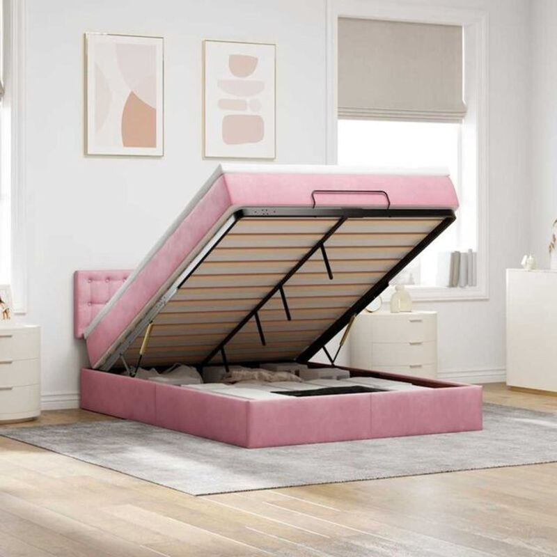 Vidaxl Ottoman Polsterbett mit Matratze und LED-Beleuchtung aus Samt in Rosa, B/T/H: 140 x 190 x 88 cm - Bild 1