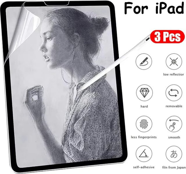 3er-Pack Paper-Feel Displayschutzfolie für Apple iPad Pro, Air und Mini, matt und anti-fingerprint, transparent - Bild 1