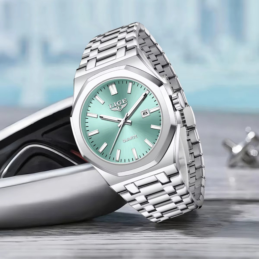 LIGE Armbanduhr Quarz, Edelstahl, Grün, Herren - Bild 6