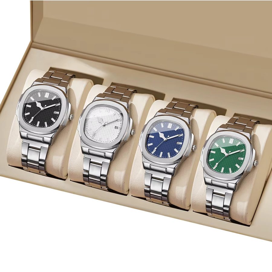 yolako Uhren-Set, Herren, Quarzuhr, Edelstahl, eckig, Silber, Weiß, Datum - Bild 3
