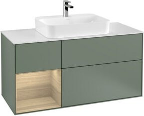 V&B Waschtischunterschrank Finion in Lackoptik mit offenem Regal links, Breite: 120 cm, Tiefe: 50,1 cm, Höhe: 50,1 cm - Bild 1