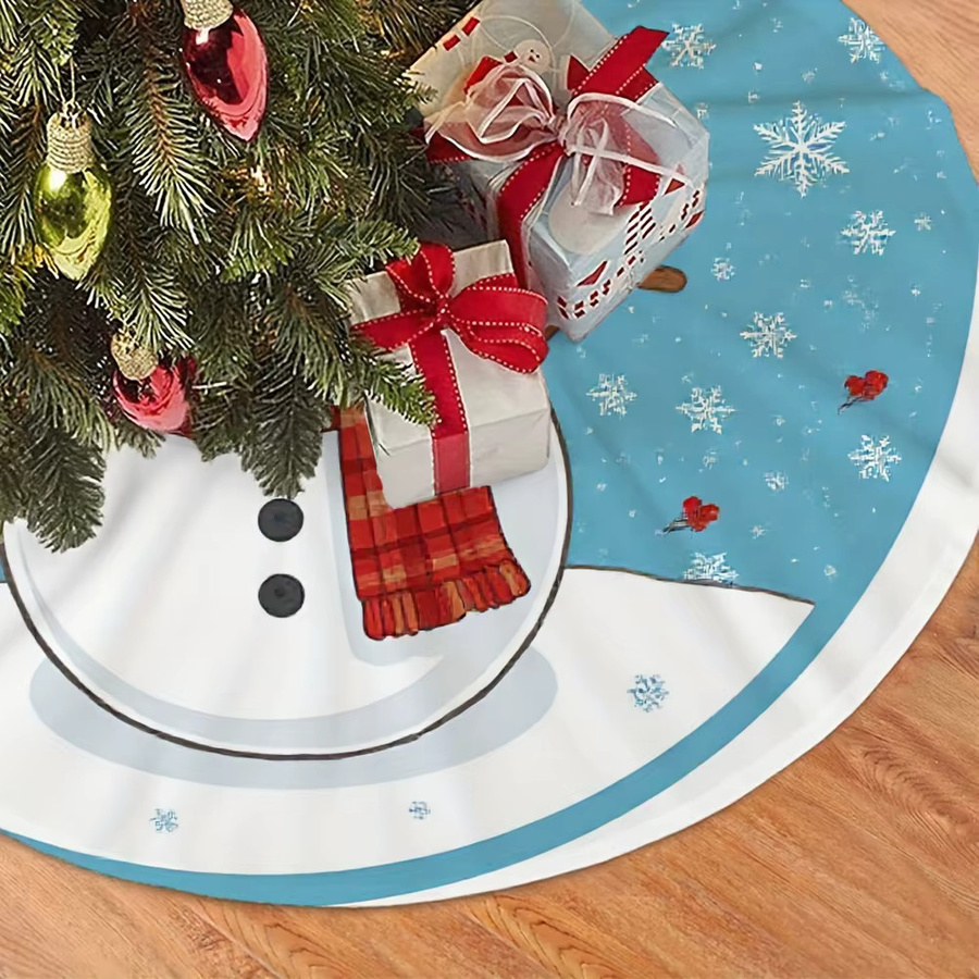 VIKAMA Weihnachtsbaum Rock mit Cartoon Schneemann und Schneeflocken in Blau und Weiß aus Stoff - Bild 3