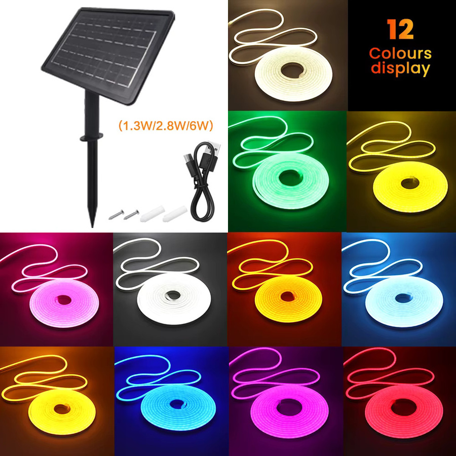 KISUFU Solar-LED-Neonstreifen RGB Neon-Flex für die Gartendekoration, wasserdicht, Farben: Blau, Rot, Rosa, Maße: Breite: 6 mm, Tiefe: 12 mm - Bild 2