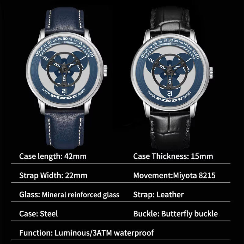 PINDU Design Armbanduhr Automatik, Edelstahl, 40 mm, Herren, Schwarz - Bild 5