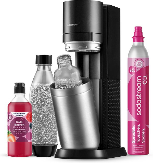 SodaStream Wassersprudler DUO in Titan mit Rote Beeren Zero Sirup, 1x 1l Glasflasche, 1x 1l Kunststoffflasche und Quick-Connect CO2-Zylinder - Bild 1