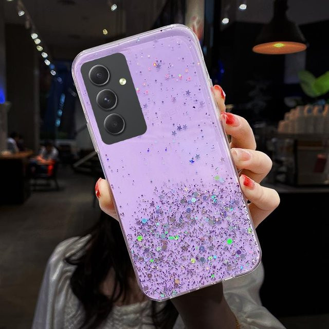 Samsung Handyhülle mit Bling Star Glitter Soft Cover in Lila für Galaxy A05 A05S A15 A35 A54 A55 A06 A16 A26 A36 S23 S24 S25 Plus Ultra M23 - Bild 1
