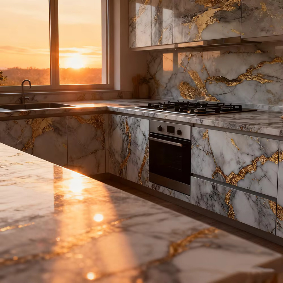 TTOKKONG WALLPAPER Selbstklebende 3D-Marmor Tapete in Gold und Weiß, wasserdichte Steinoptik für Küche, Badezimmer und Wohnzimmer - Bild 4