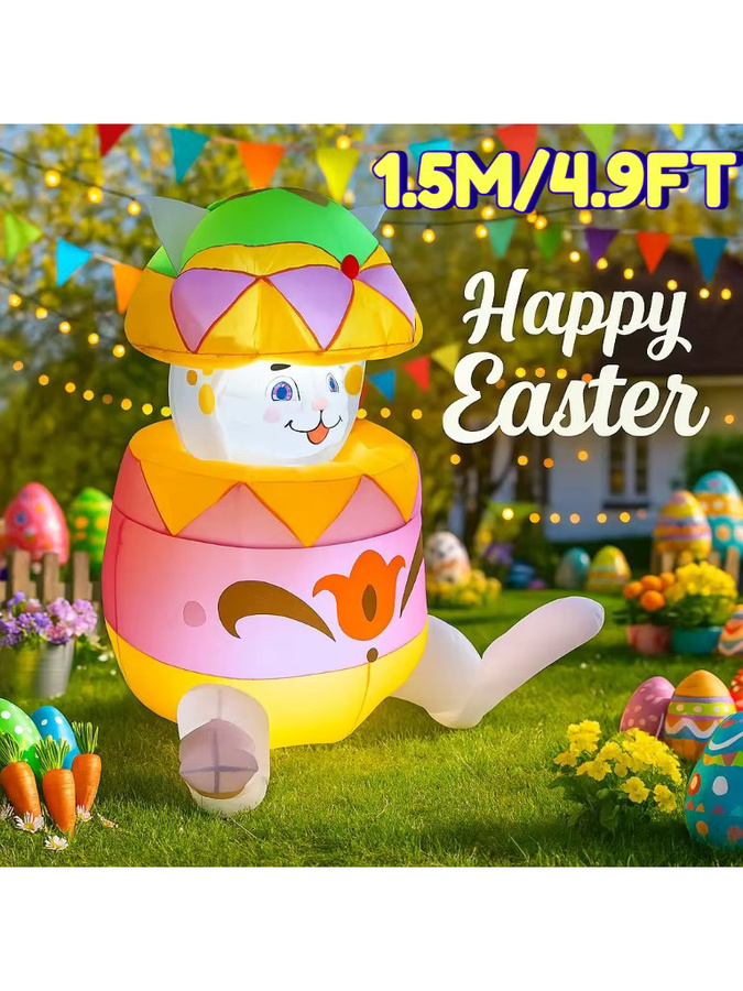 Aufblasbares Ostern-Dekorationsset mit LED-Licht, Osterei und Kaninchen, mehrfarbig, Höhe: 150 cm - Bild 5