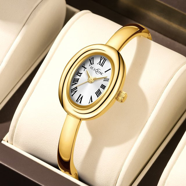 YaLaLuSi Armbanduhr, Quarz, Edelstahl, Gold, Schwarz, Oval, Damen - Bild 1