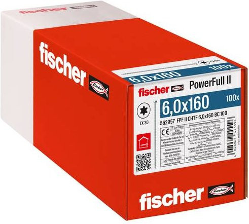 Fischer PowerFull II Holz- und Spanplattenschraube mit Torx-Antrieb, Durchmesser: 6,0 mm, Länge: 160 mm, Farbe: Silber, Material: Stahl galvanisch verzinkt, 100 Stück - Bild 2
