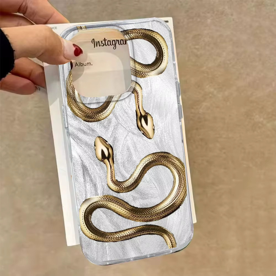 Goldene Handyhülle mit Schlangenmuster und Katzenfeder-Textur für Apple iPhone 17, 16, 15, 14, 13, 12, 11 Pro Max und weitere Modelle - Bild 2