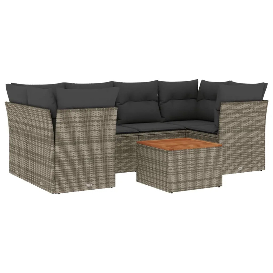 vidaXL 7-tlg Garten-Sofagarnitur aus Polyrattan in Grau mit L-Form, Sitzmöbel mit Stauraum und Kissen-Set - Bild 2